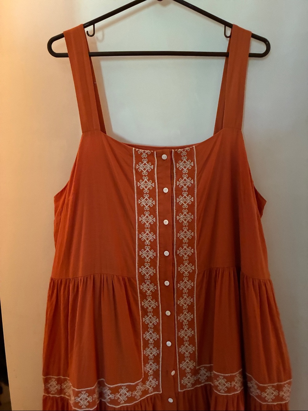 Madewell Orange Sleeveless Tiered Dress with White Embroidery